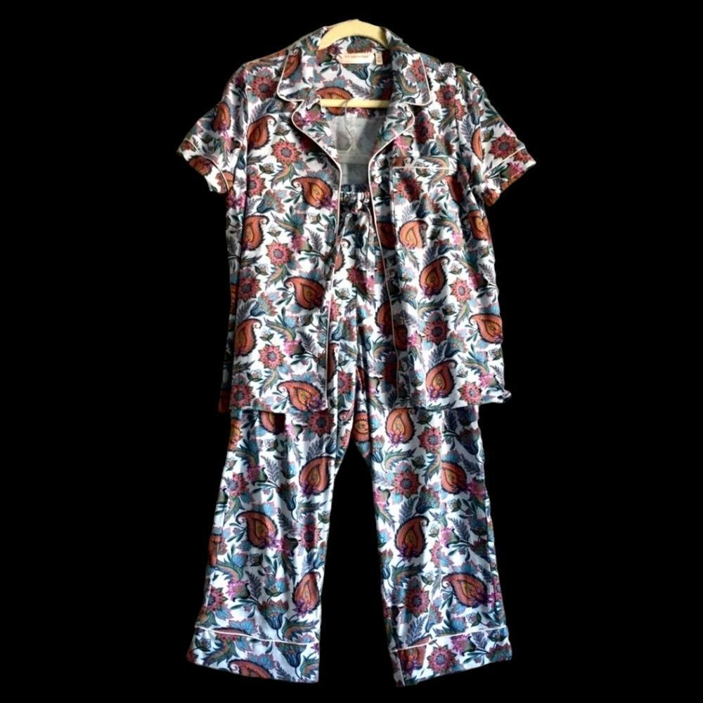 SOFT SURROUNDINGS Harbour Orleans Blue Paisley Button Up Crop Pajama Set - XS